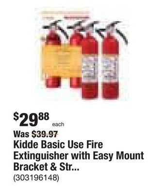 The Home Depot Kidde basic use fire extinguisher with easy mount bracket & strap, 1-a:10-b:c, dry chemical, one-time use, 2-pack offer