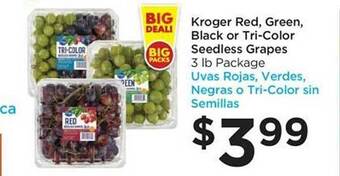 Food 4 Less Kroger red, green, black or tri-color seedless grapes offer