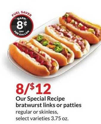 Hy-Vee Our special recipe bratwurst links or patties offer