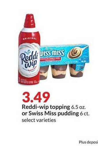 Hy-Vee Reddi-wip topping or swiss miss pudding offer