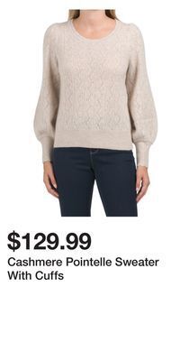 TJ Maxx Cashmere pointelle sweater with cuffs offer