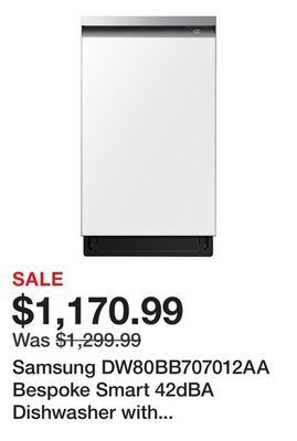 Kmart Samsung dw80bb707012aa bespoke smart 42dba dishwasher with stormwash+™ and smart dry in white glass offer