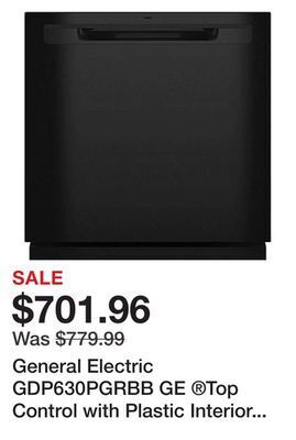 Kmart General electric gdp630pgrbb ge ®top control with plastic interior dishwasher with sanitize cycle & dry boost black- offer