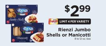 ShopRite Jumbo shells or manicotti offer