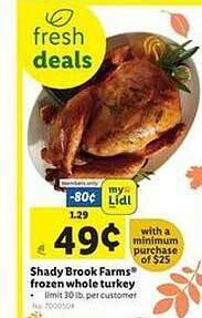 Lidl Shady brook farms frozen whole turkey offer