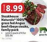 Lidl Steakhouse naturals 100% grass fed angus beef ribeye steaks, family pack offer