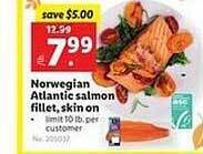 Lidl Norwegian atlantic salmon fillet, skin on offer