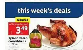 Lidl Tyson frozen cornish hens offer