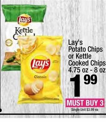 Super King Markets Lay's potato chips or kettle cooked chips offer