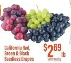 Chief Supermarket California Red, Green & Black Seedless Grapes offer
