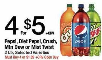 Jons International Pepsi, diet pepsi, crush, mtn dew or mist twist offer