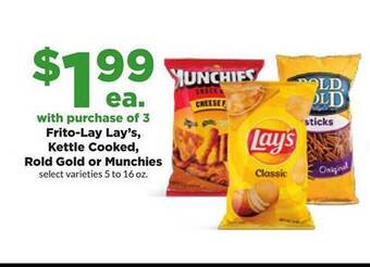 Hy-Vee Frito-lay lay's, kettle cooked, rold gold or munchies offer
