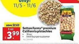Lidl Setton farms premium california pistachios offer