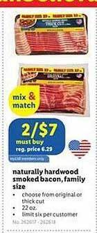 Lidl Naturally hardwood smoked bacon, family size offer