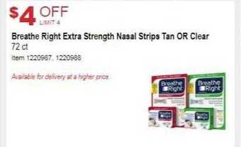 Costco Breathe right extra strength nasal strips tan or clear offer