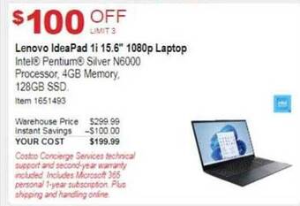 Costco Lenovo ideapad 1i 15.6 offer