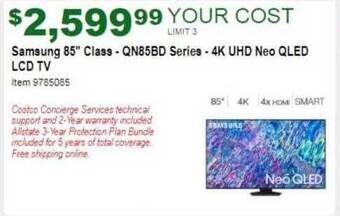 Costco Samsung 85 offer