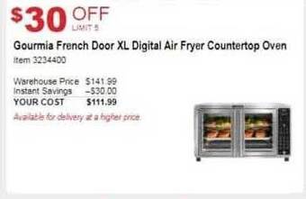 Costco Gourmia french door xl digital air fryer countertop oven offer