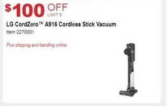 Costco Lg cordzero a916 cordless stick vacuum offer