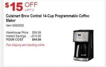 Costco Cuisinart brew central 14-cup programmable coffee maker offer