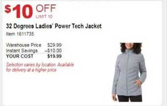 Costco 32 degrees ladies' power tech jacket offer