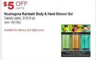Costco Neutrogena rainbath body & hand shower gel offer