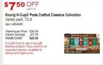 Costco Keurig k-cup pods crafted classics collection offer