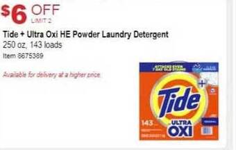 Costco Tide + ultra oxi he powder laundry detergent offer