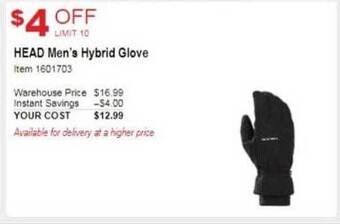 Costco Head men's hybrid glove offer