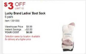 Costco Lucky brand ladies' boot sock offer