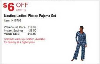Costco Nautica ladies' fleece pajama set offer