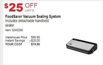 Costco Foodsaver vacuum sealing system offer