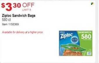 Costco Ziploc sandwich bags offer