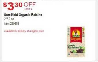 Costco Sun-maid organic raisins offer