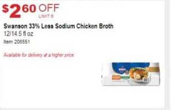 Costco Swanson 33% less sodium chicken broth offer