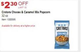Costco Cretors cheese & caramel mix popcorn offer