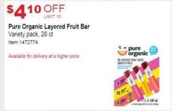 Costco Pure organic layered fruit bar offer