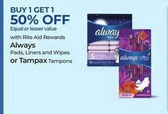 Rite Aid Always or tampax offer