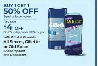 Rite Aid Secret, gillette or old spice offer