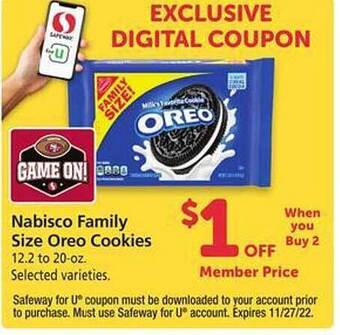 Safeway Nabisco family size oreo cookies offer