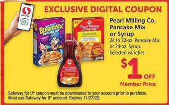Safeway Pearl milling co. pancake mix or syrup offer
