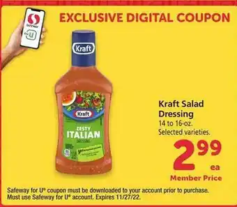 Safeway Kraft salad dressing offer