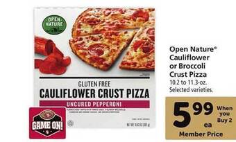 Safeway Open nature cauliflower or broccoli crust pizza offer