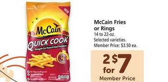 Safeway Mccain fries or rings offer