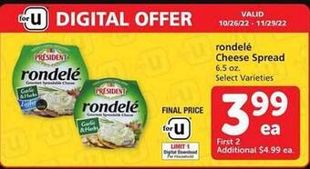 Safeway Rondelé cheese spread offer