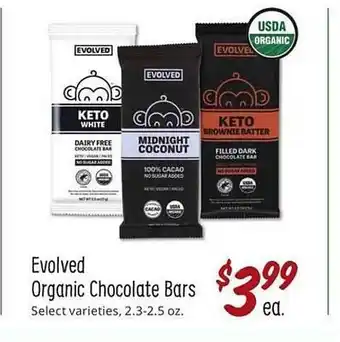 Sprouts Farmers Market Evolved organic chocolate bars offer