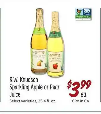 Sprouts Farmers Market R.w. knudsen sparkling apple or pear juice offer