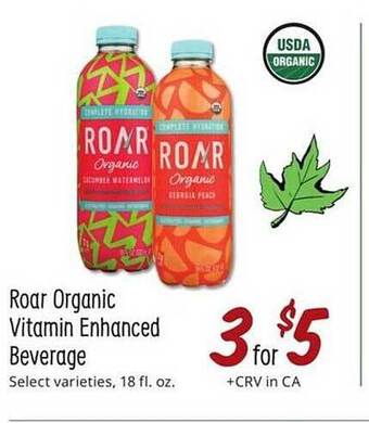 Sprouts Farmers Market Roar organic vitamin enhanced beverage offer