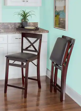 Walmart Linon triena 24" folding padded back counter stool, espresso with dark brown faux leather offer