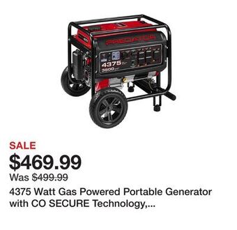 Harbor Freight Tools 4375 watt gas powered portable generator with co secure technology, epa offer
